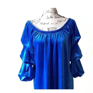 Antthony Stretch Velvet Top with Puff Sleeve Elastic On and Off Shoulder Large